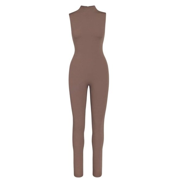 SKIMS Umber ALL IN ONE Sleeveless Mock Neck One Piece Bodysuit Catsuit M NWT